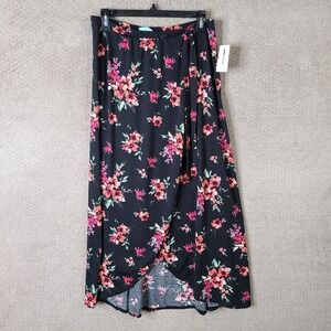 M Fasis Skirt Womens Large Black Floral Wrap Maxi Polyester Spandex Casual‎ NEW
